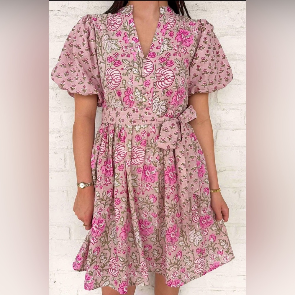 THML Where Love Grows Floral Pink V-Neck Wrap Dress